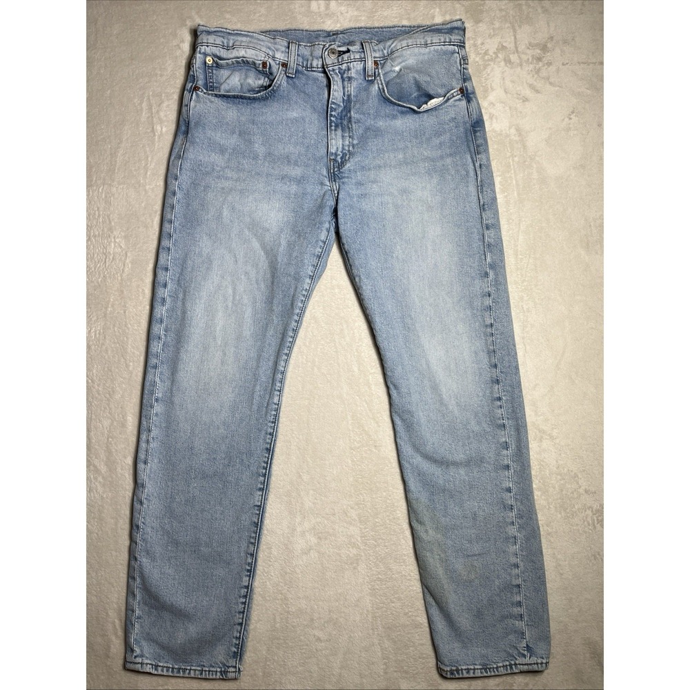 Levis Premium 502 Jeans Mens 34x32 (34x30)Light Wash Blue Tapered Stretch Denim